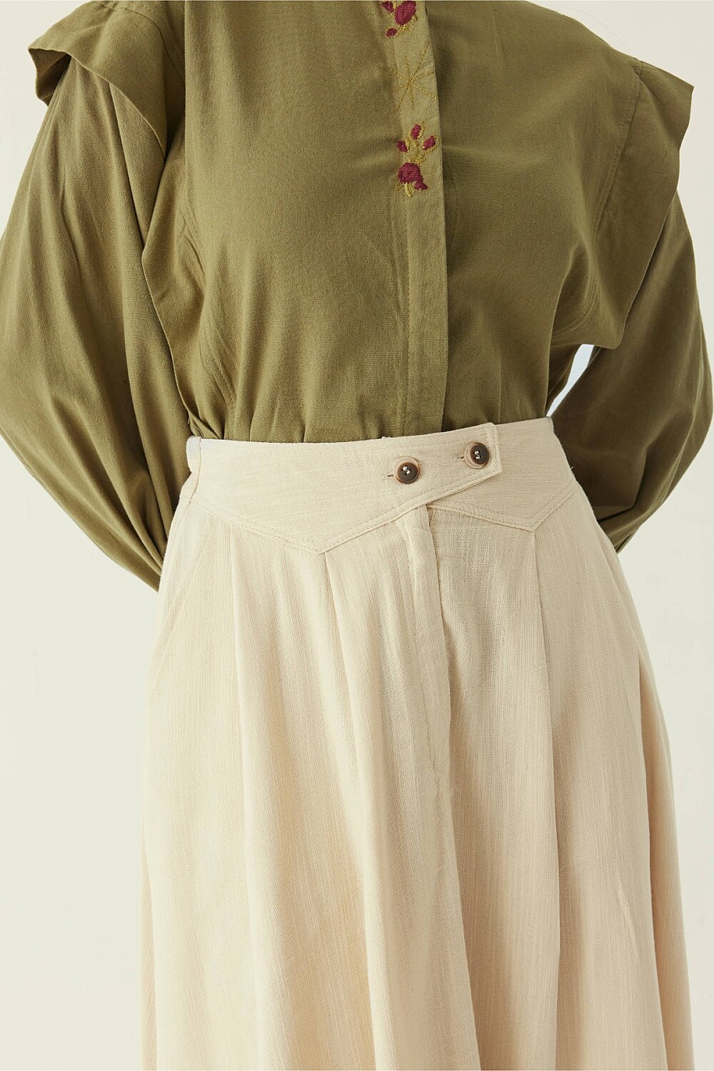 Buttoned Belt Skirt Stone - 3