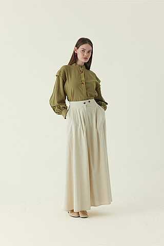 Buttoned Belt Skirt Stone - 4
