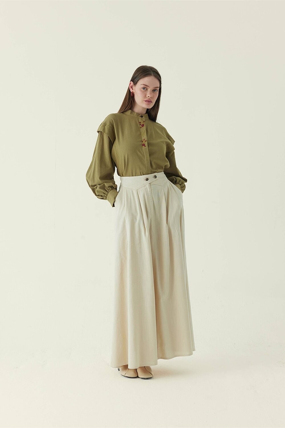 Buttoned Belt Skirt Stone - 4