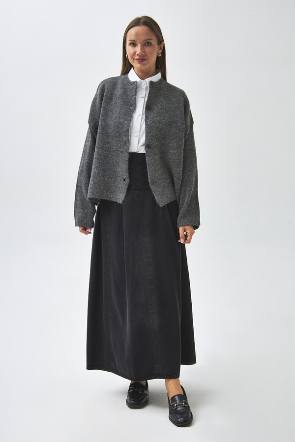 Buttoned Knit Cardigan Anthracite - 7