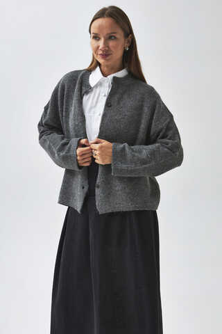 Buttoned Knit Cardigan Anthracite - 6
