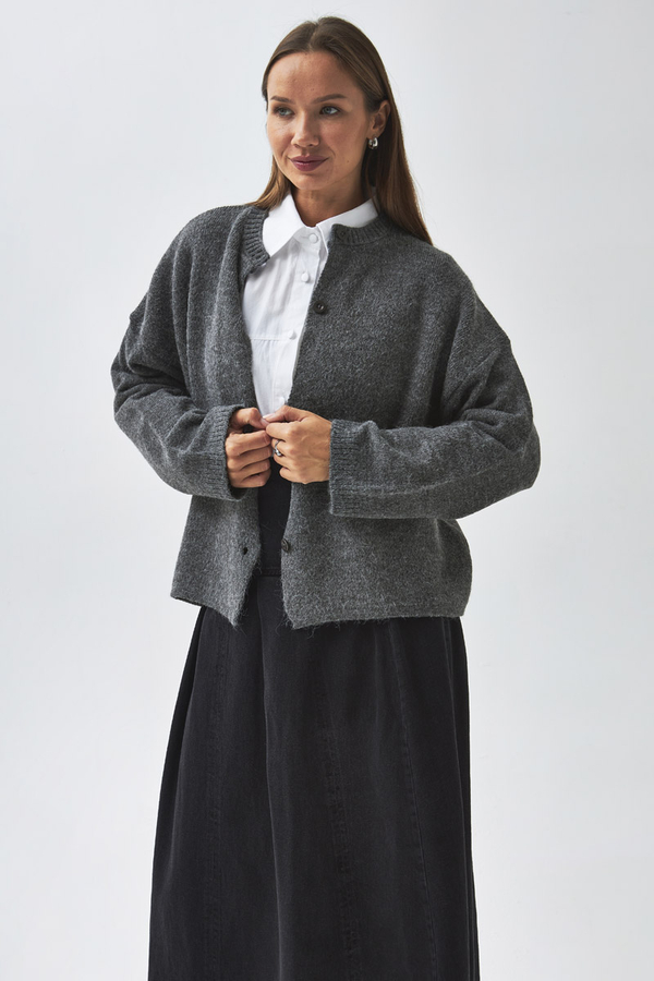 Buttoned Knit Cardigan Anthracite - 6