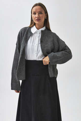 Buttoned Knit Cardigan Anthracite - 8