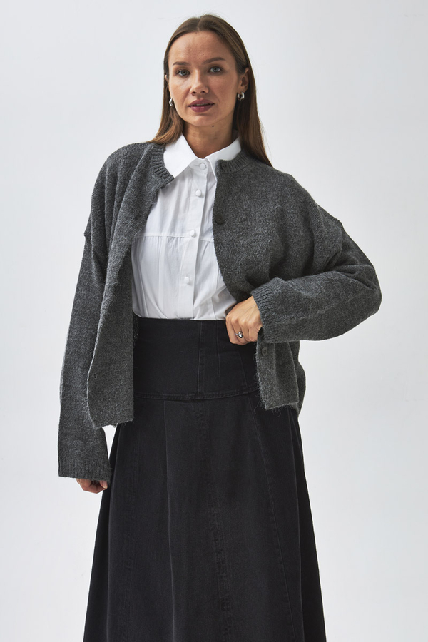 Buttoned Knit Cardigan Anthracite - 8