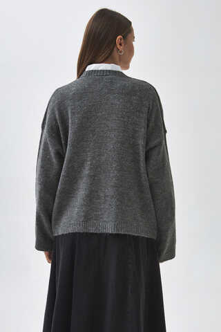 Buttoned Knit Cardigan Anthracite - 9