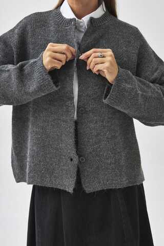 Buttoned Knit Cardigan Anthracite - 5