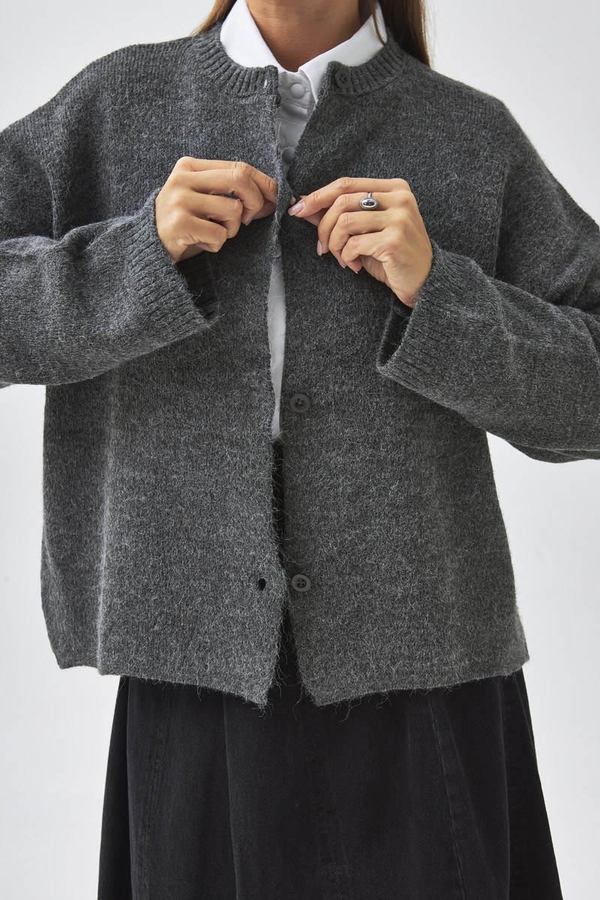 Buttoned Knit Cardigan Anthracite - 5