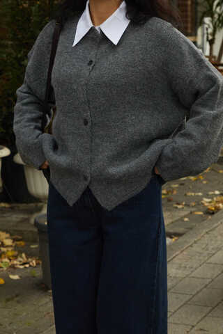 Buttoned Knit Cardigan Anthracite - 3