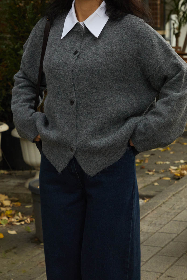 Buttoned Knit Cardigan Anthracite - 3