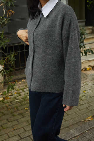 Buttoned Knit Cardigan Anthracite - 2