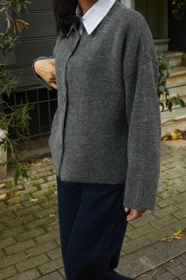 Buttoned Knit Cardigan Anthracite (1)