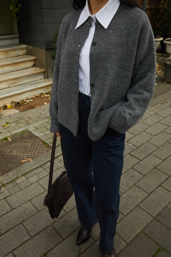 Buttoned Knit Cardigan Anthracite - 4