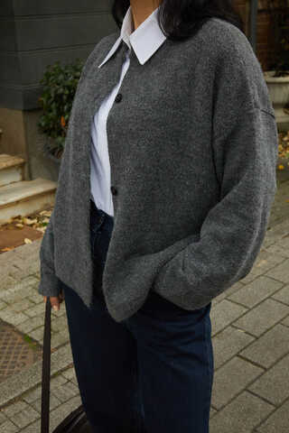 Buttoned Knit Cardigan Anthracite