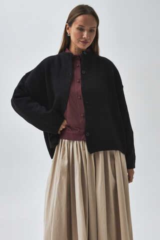 Buttoned Knit Cardigan Black - 3