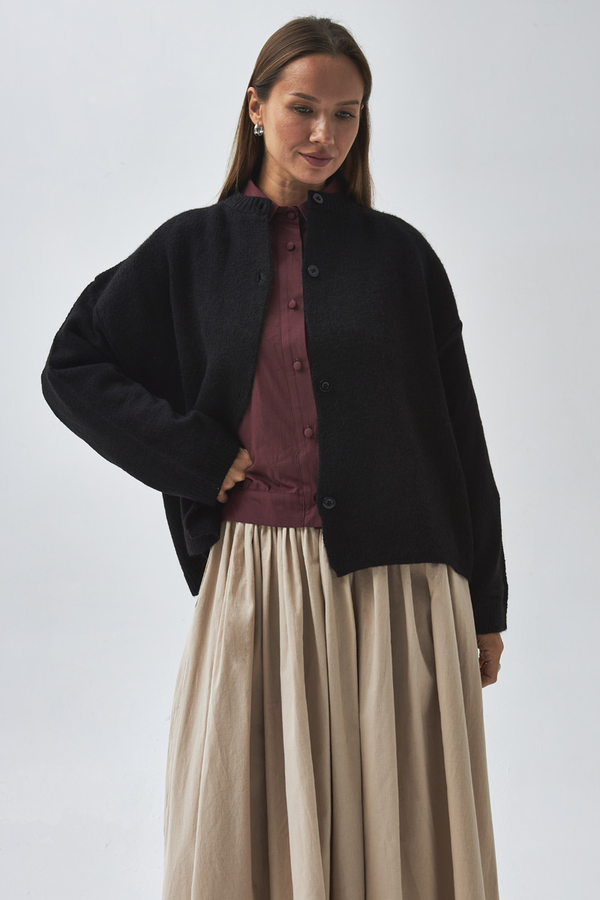 Buttoned Knit Cardigan Black - 3