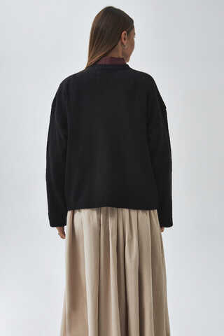 Buttoned Knit Cardigan Black - 5