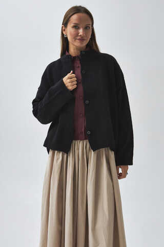 Buttoned Knit Cardigan Black