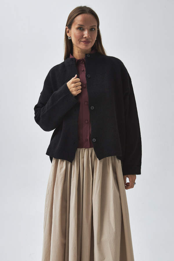 Buttoned Knit Cardigan Black - 1