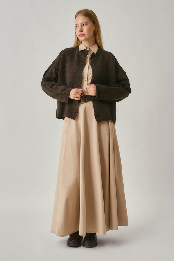 Buttoned Knit Cardigan Brown - 3