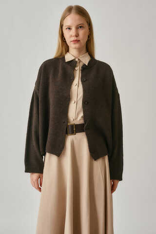 Buttoned Knit Cardigan Brown - 7