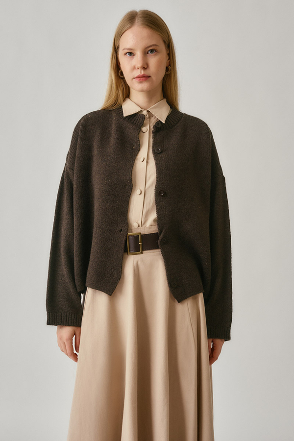 Buttoned Knit Cardigan Brown - 7