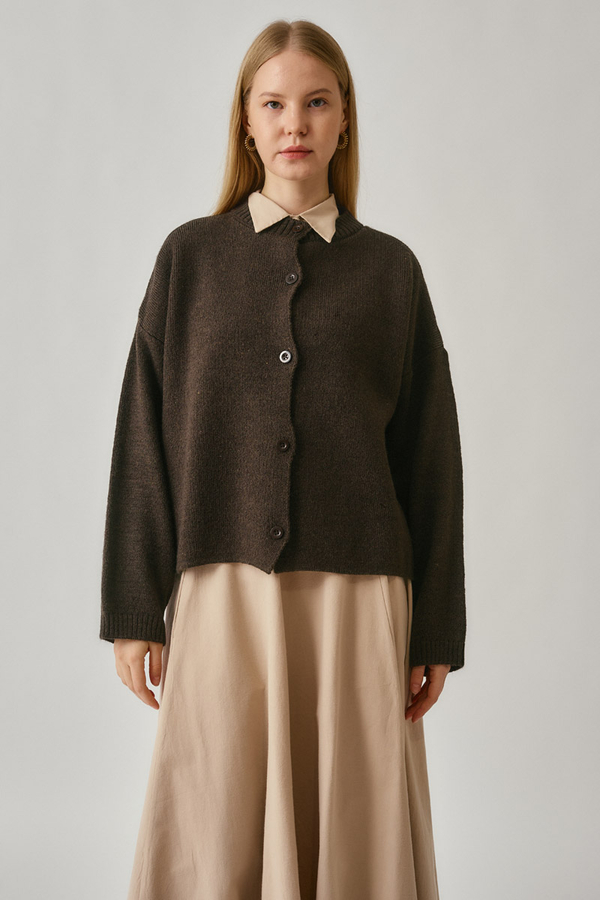 Buttoned Knit Cardigan Brown - 2
