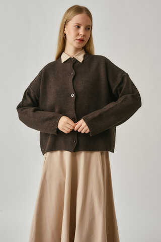 Buttoned Knit Cardigan Brown - 6
