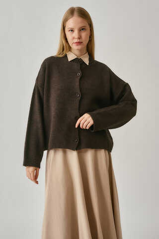 Buttoned Knit Cardigan Brown - 8