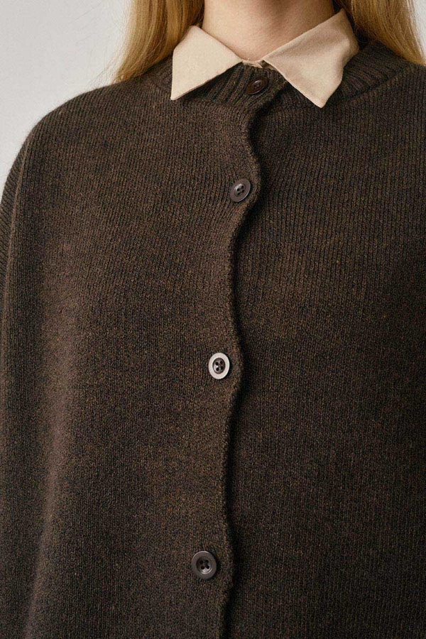 Buttoned Knit Cardigan Brown - 10