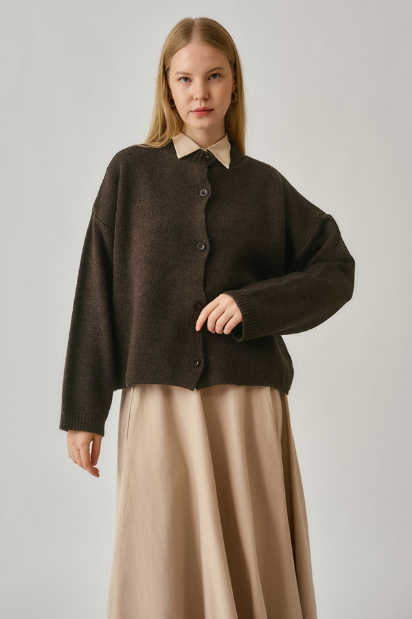 Buttoned Knit Cardigan Brown - 8