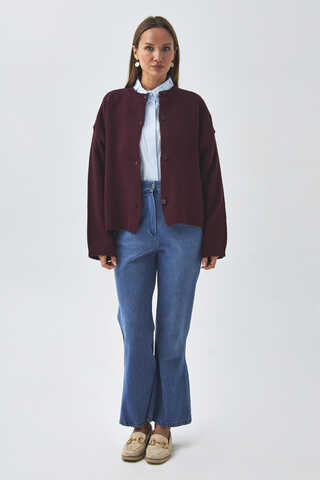 Buttoned Knit Cardigan Burgundy - 13