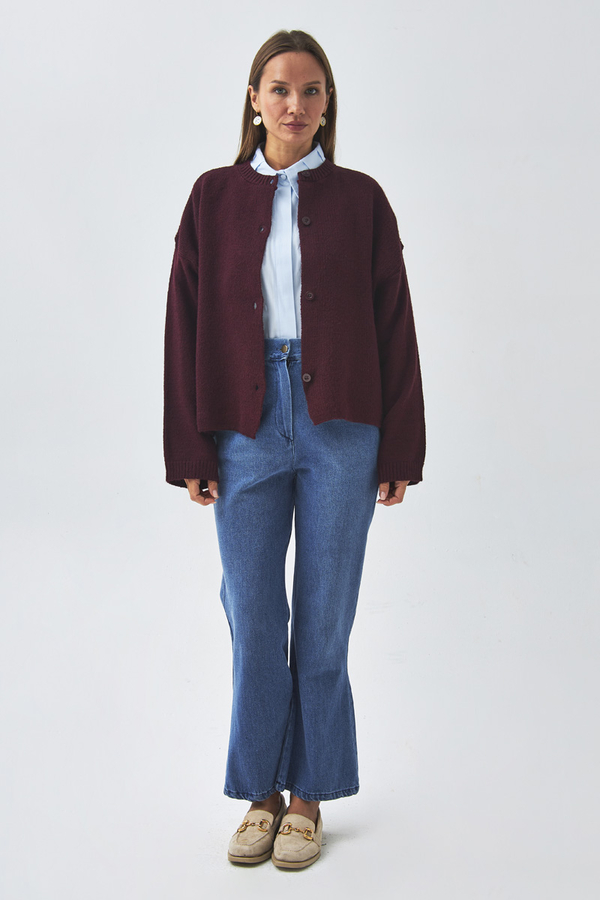 Buttoned Knit Cardigan Burgundy - 13