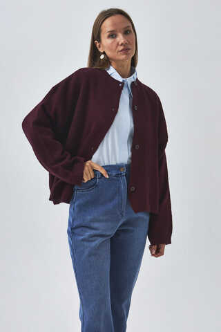Buttoned Knit Cardigan Burgundy - 14