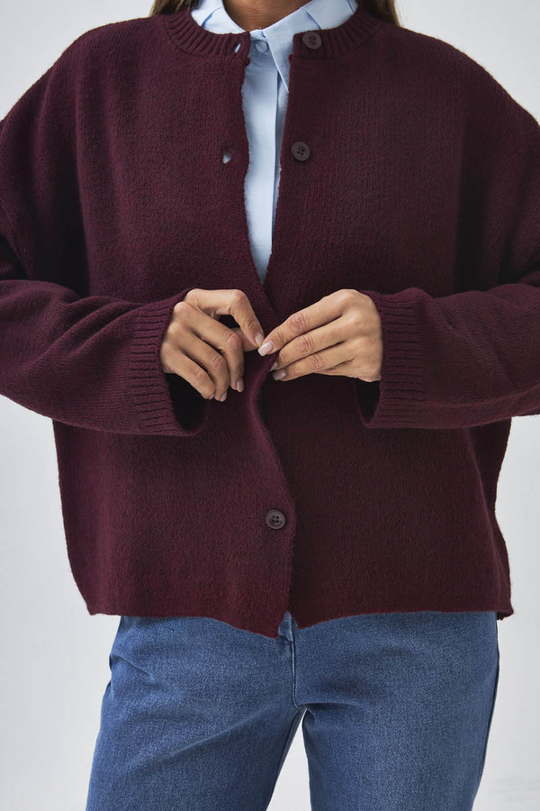 Buttoned Knit Cardigan Burgundy - 15