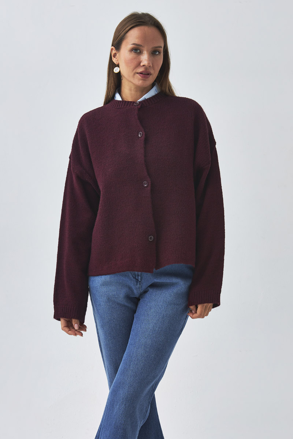 Buttoned Knit Cardigan Burgundy - 12