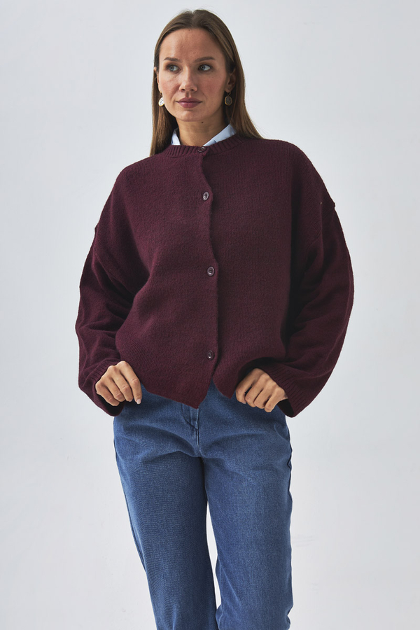 Buttoned Knit Cardigan Burgundy - 16