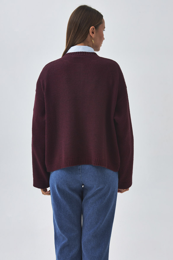 Buttoned Knit Cardigan Burgundy - 17