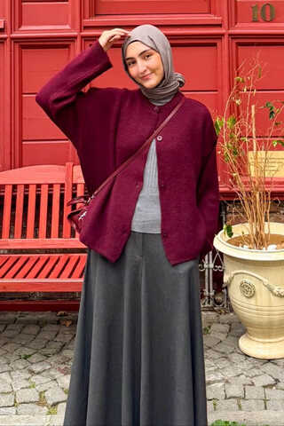 Buttoned Knit Cardigan Burgundy - 11