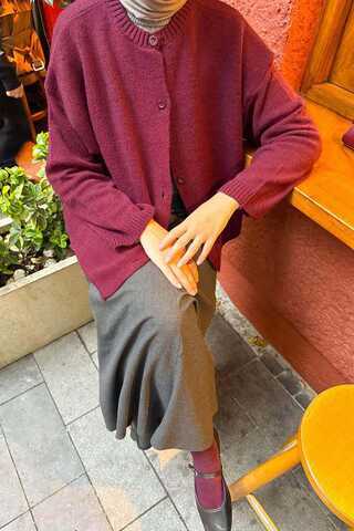 Buttoned Knit Cardigan Burgundy - 9