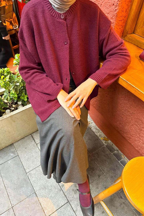 Buttoned Knit Cardigan Burgundy - 9