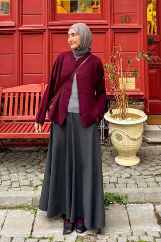 Buttoned Knit Cardigan Burgundy - 10