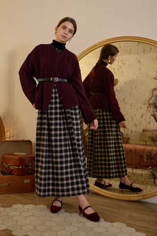 Buttoned Knit Cardigan Burgundy - 5