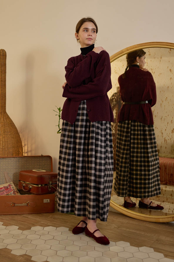 Buttoned Knit Cardigan Burgundy - 4