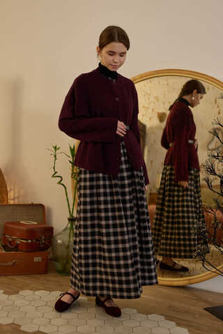 Buttoned Knit Cardigan Burgundy - 7