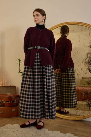 Buttoned Knit Cardigan Burgundy - 8