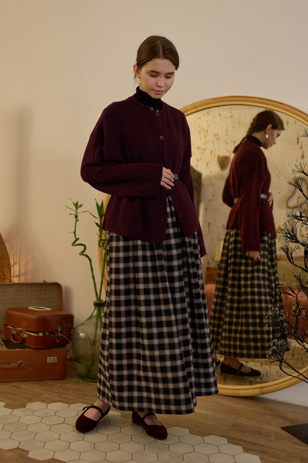 Buttoned Knit Cardigan Burgundy - 7