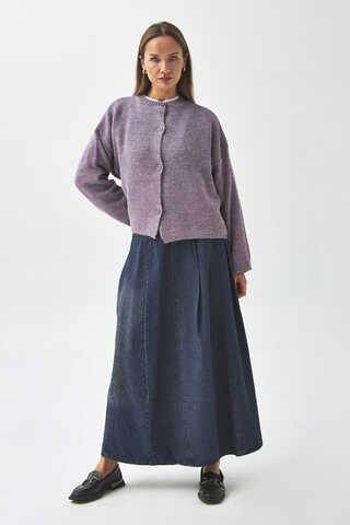 Buttoned Knit Cardigan Lilac - 7
