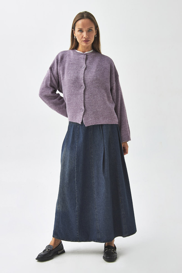 Buttoned Knit Cardigan Lilac - 7
