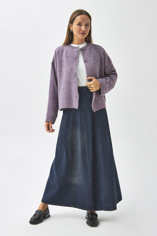 Buttoned Knit Cardigan Lilac - 8