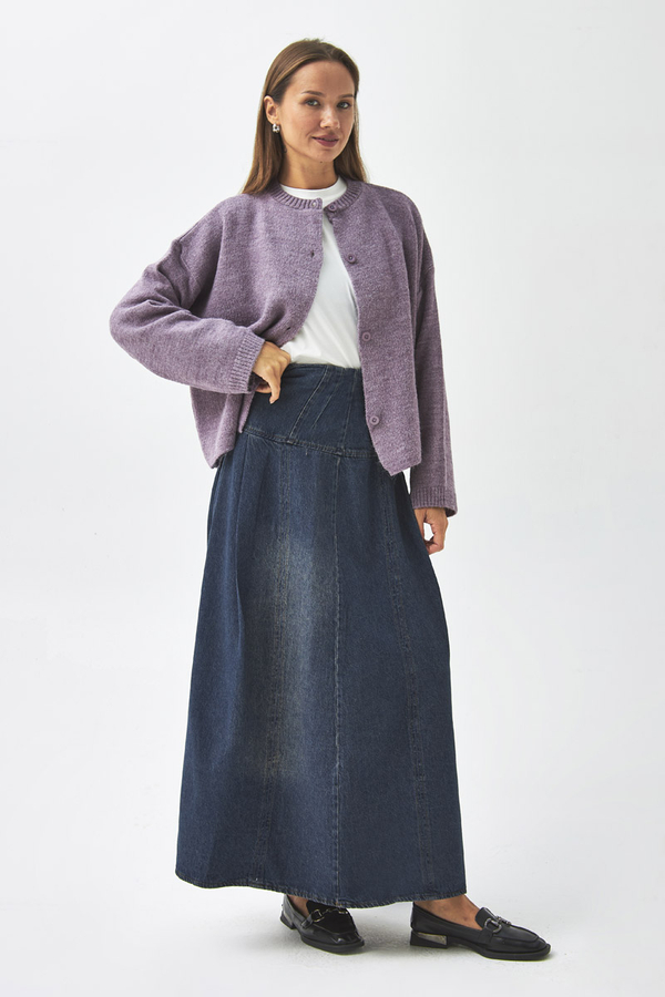 Buttoned Knit Cardigan Lilac - 5